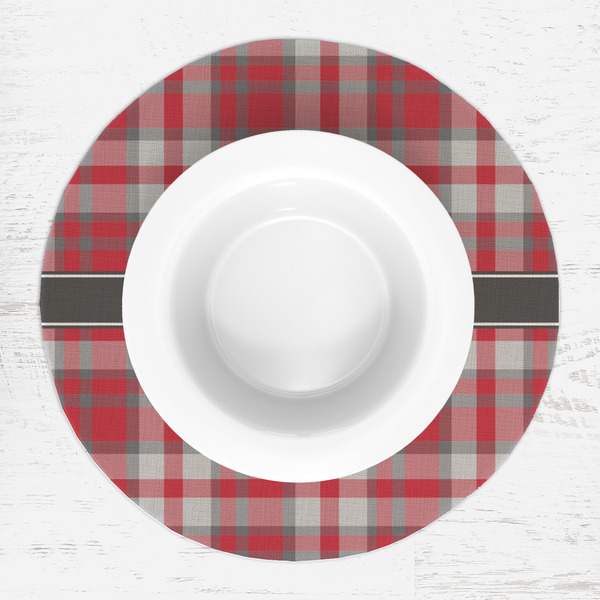 Red & Gray Plaid Round Linen Placemats - LIFESTYLE (single)