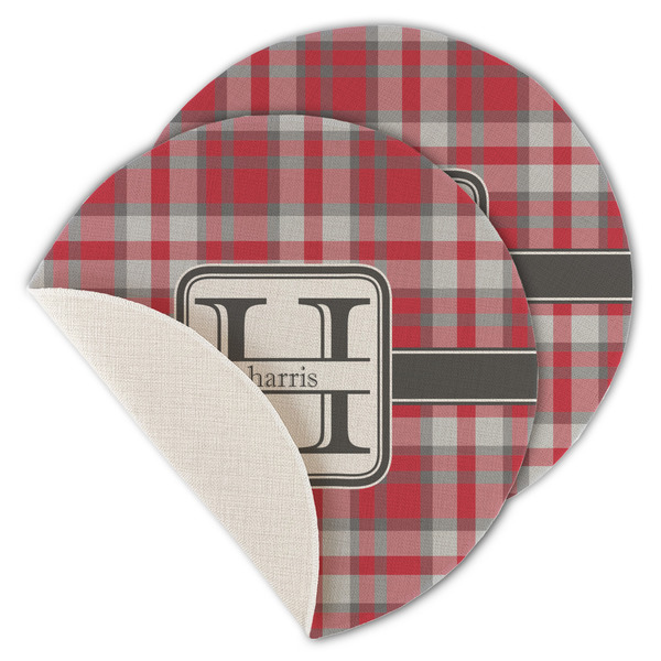 Red & Gray Plaid Round Linen Placemats - MAIN (Single Sided)