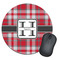 Red & Gray Plaid Round Mouse Pad