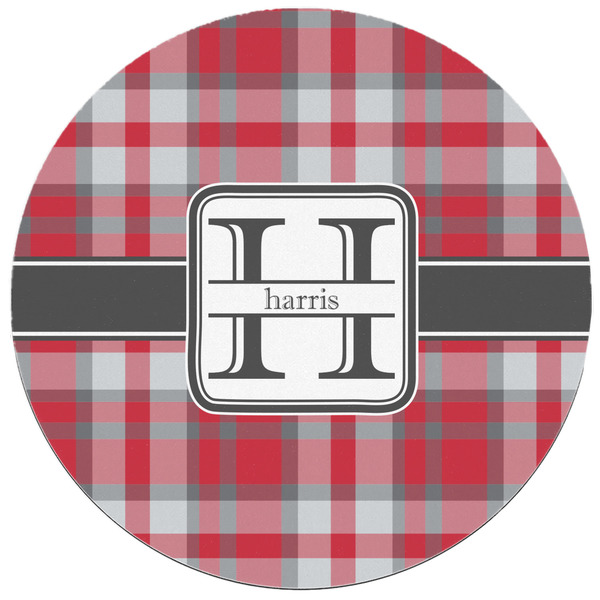 Red & Gray Plaid Round Mousepad - APPROVAL