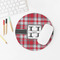 Red & Gray Plaid Round Mousepad - LIFESTYLE 2