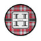 Red & Gray Plaid Iron On Round Patch w/ Name and Initial