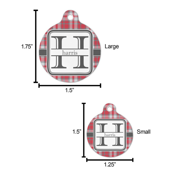 Red & Gray Plaid Round Pet ID Tag - Large - Comparison Scale