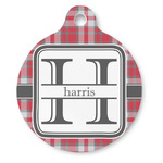 Red & Gray Plaid Round Pet ID Tag - Large (Personalized)
