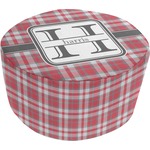 Red & Gray Plaid Round Pouf Ottoman (Personalized)