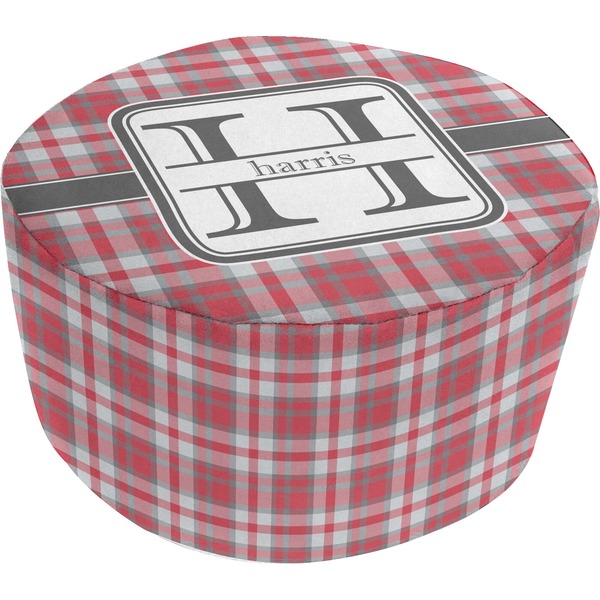 Custom Red & Gray Plaid Round Pouf Ottoman (Personalized)