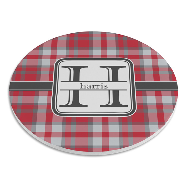 Red & Gray Plaid Round Stone Trivet - Angle View