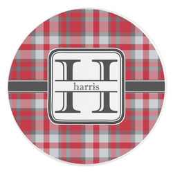 Red & Gray Plaid Round Stone Trivet (Personalized)