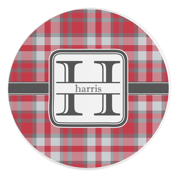 Custom Red & Gray Plaid Round Stone Trivet (Personalized)