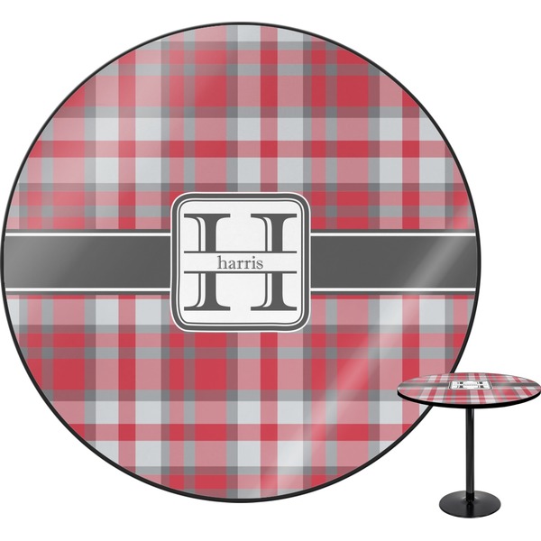 Custom Red & Gray Plaid Round Table - 30" (Personalized)