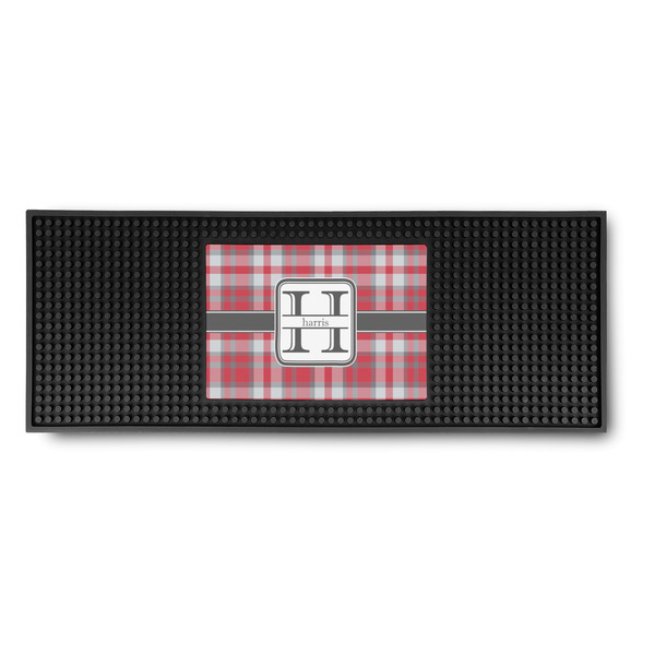 Custom Red & Gray Plaid Rubber Bar Mat (Personalized)