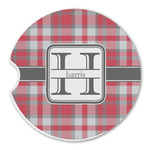 Red & Gray Plaid Sandstone Car Coaster - Single (Personalized)