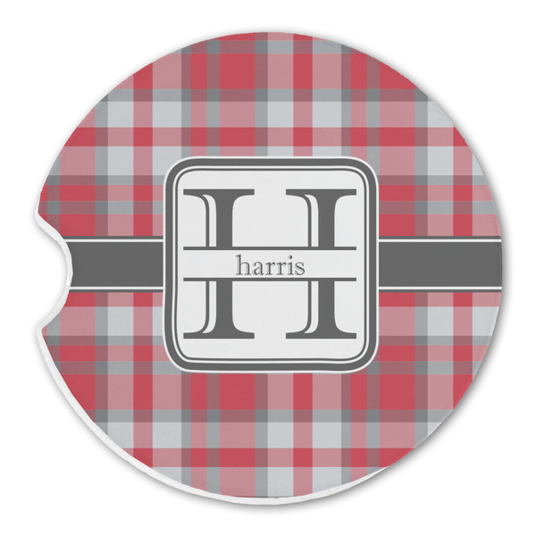 Custom Red & Gray Plaid Sandstone Car Coaster - Single (Personalized)
