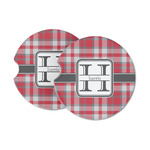 Red & Gray Plaid Sandstone Car Coasters (Personalized)