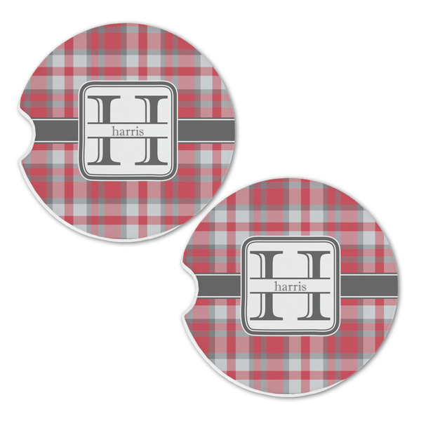 Red & Gray Plaid Sandstone Car Coasters - Set of 2