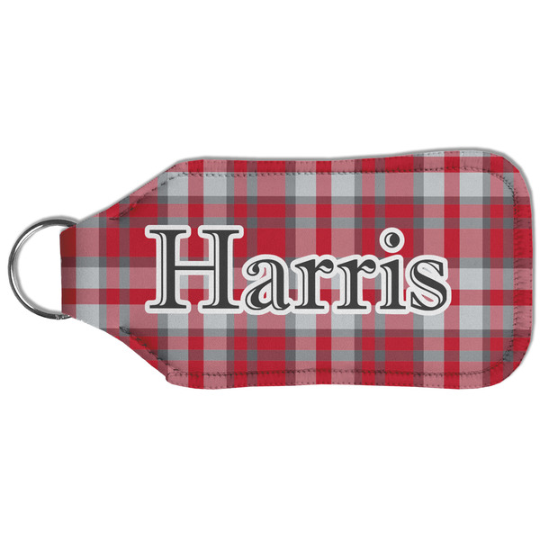Red & Gray Plaid Sanitizer Holder Keychain - Large (Back)