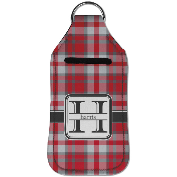 Red & Gray Plaid Sanitizer Holder Keychain - Large (Front)