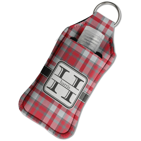Red & Gray Plaid Sanitizer Holder Keychain - Large in Case