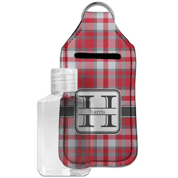 Custom Red & Gray Plaid Hand Sanitizer & Keychain Holder - Large (Personalized)