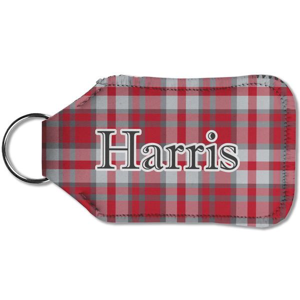 Red & Gray Plaid Sanitizer Holder Keychain - Small (Back)