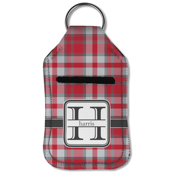 Red & Gray Plaid Sanitizer Holder Keychain - Small (Front Flat)