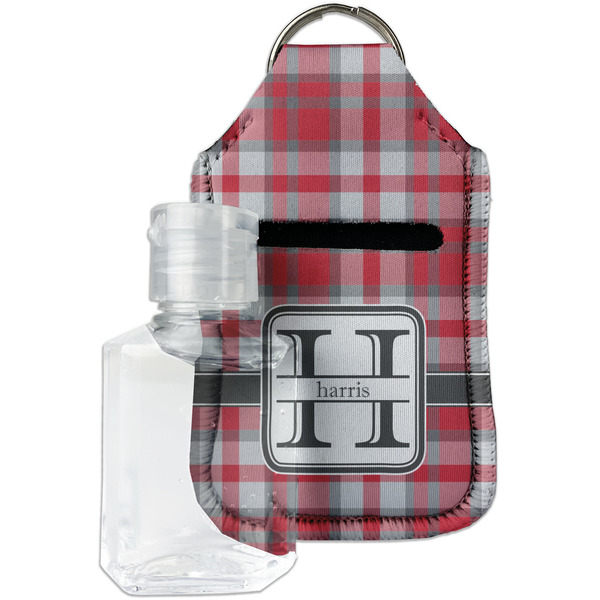 Custom Red & Gray Plaid Hand Sanitizer & Keychain Holder - Small (Personalized)