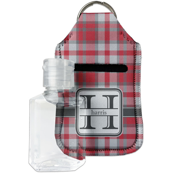 Custom Red & Gray Plaid Hand Sanitizer & Keychain Holder (Personalized)