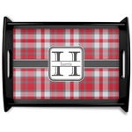 Red & Gray Plaid Black Wooden Tray - Large (Personalized)