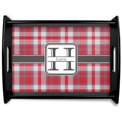 Red & Gray Plaid Black Wooden Tray - Large (Personalized)