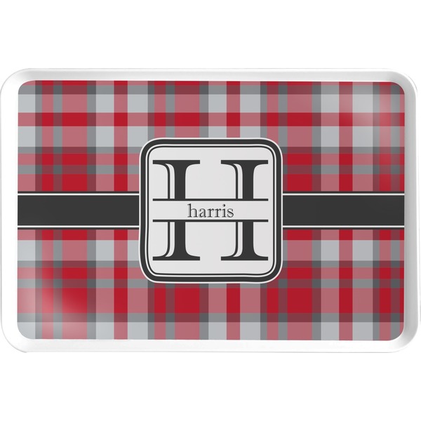 Custom Red & Gray Plaid Serving Tray (Personalized)