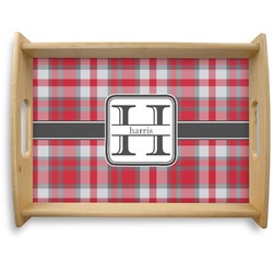 Red & Gray Plaid Natural Wooden Tray - Large (Personalized)