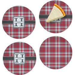 Red & Gray Plaid Set of 4 Glass Appetizer / Dessert Plate 8" (Personalized)