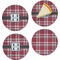 Red & Gray Plaid Set of 4 Glass Appetizer / Dessert Plate 8" (Personalized)