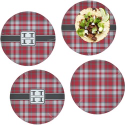 Red & Gray Plaid Set of 4 Glass Lunch / Dinner Plate 10" (Personalized)