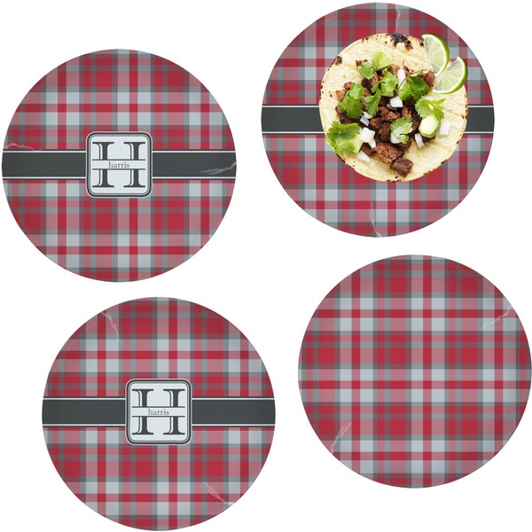 Red & Gray Plaid Set of Lunch / Dinner Plates