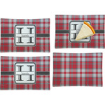 Red & Gray Plaid Set of 4 Glass Rectangular Appetizer / Dessert Plate (Personalized)