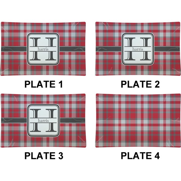 Red & Gray Plaid Set of Rectangular Dinner Plates (Approval)