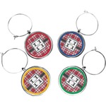 Red & Gray Plaid Wine Charms (Set of 4) (Personalized)