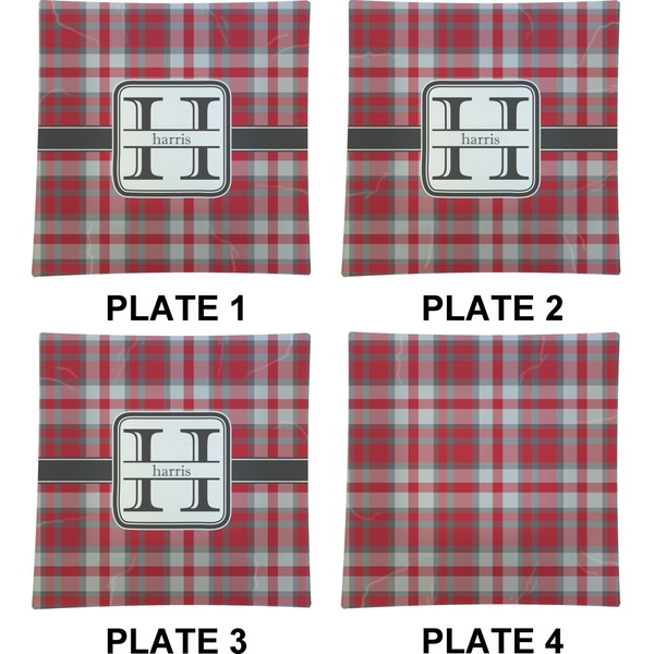 Red & Gray Plaid Set of Square Dinner Plates (Approval)