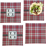 Red & Gray Plaid Set of 4 Glass Square Lunch / Dinner Plate 9.5" (Personalized)