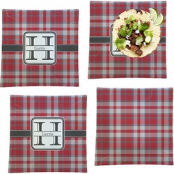 Red & Gray Plaid Set of 4 Glass Square Lunch / Dinner Plate 9.5" (Personalized)