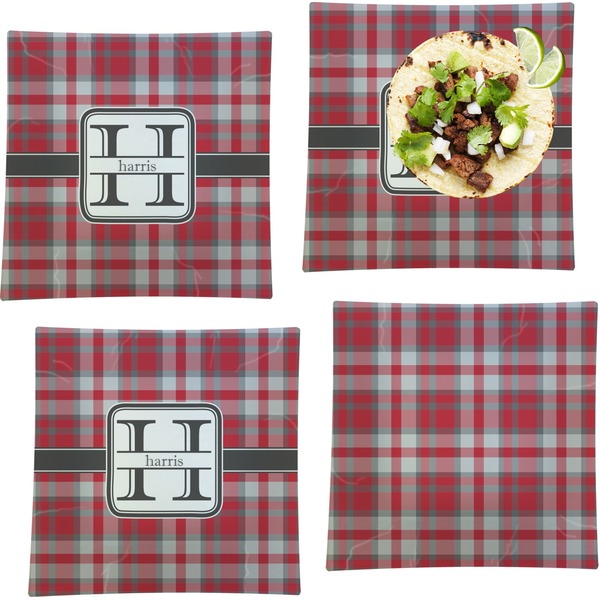 Red & Gray Plaid Set of Square Dinner Plates
