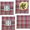 Red & Gray Plaid Set of 4 Glass Square Lunch / Dinner Plate 9.5" (Personalized)