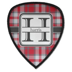 Red & Gray Plaid Iron on Shield Patch A w/ Name and Initial