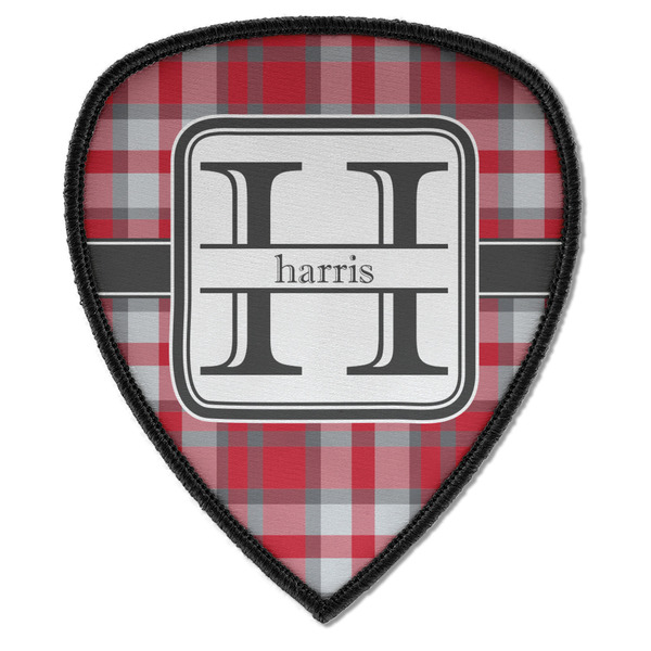Custom Red & Gray Plaid Iron on Shield Patch A w/ Name and Initial