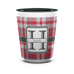 Red & Gray Plaid Ceramic Shot Glass - 1.5 oz - Two Tone - Set of 4 (Personalized)