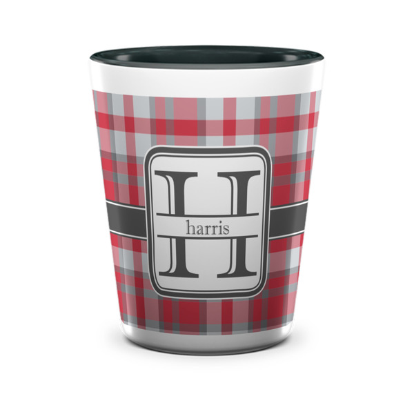 Red & Gray Plaid Shot Glass - Two Tone - FRONT