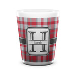 Red & Gray Plaid Ceramic Shot Glass - 1.5 oz - White - Set of 4 (Personalized)