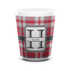 Red & Gray Plaid Ceramic Shot Glass - 1.5 oz - White - Set of 4 (Personalized)