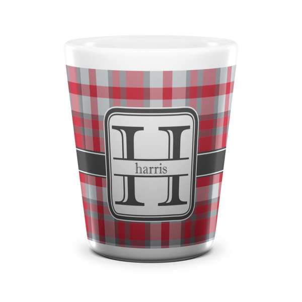 Red & Gray Plaid Shot Glass - White - FRONT